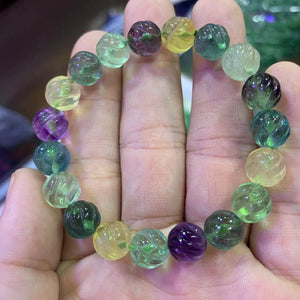 10mm Carved Natural Fluorite Stone Bracelet - Gemstone Jewelry Bracelet