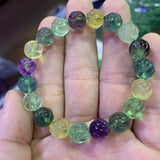 10mm Carved Natural Fluorite Stone Bracelet - Gemstone Jewelry Bracelet