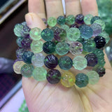 10mm Carved Natural Fluorite Stone Bracelet - Gemstone Jewelry Bracelet