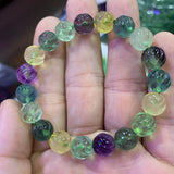 10mm Carved Natural Fluorite Stone Bracelet Gemstone Jewelry for Women