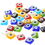 10mm Mixed Square Flat Evil Eye Beads Lampwork Glass for DIY Jewelry