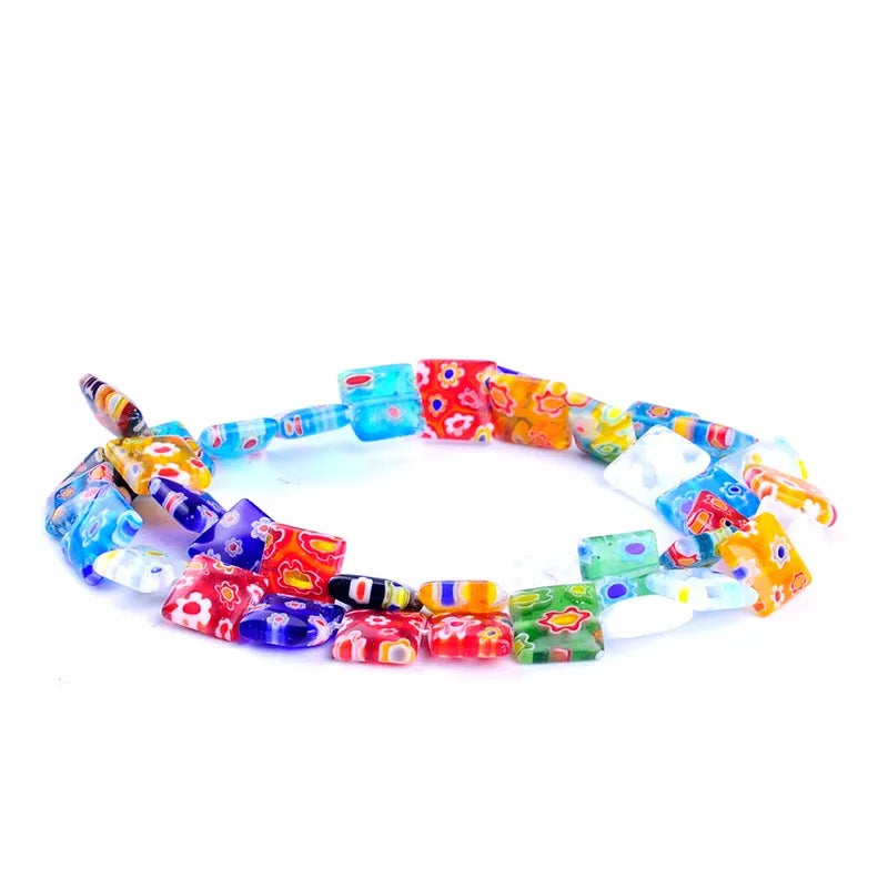 10mm Mixed Square Flat Evil Eye Beads Lampwork Glass for DIY Jewelry