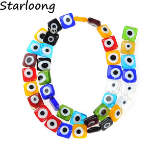 10mm Mixed Square Flat Evil Eye Beads Lampwork Glass for DIY Jewelry