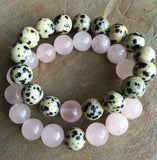 10mm Dalmatian Jaspers and RoseQuartz Couples Bracelets
