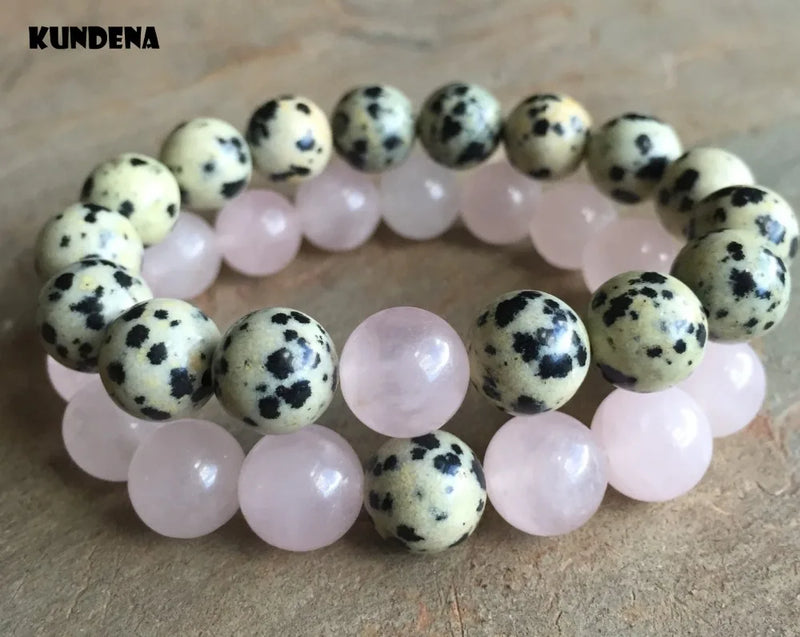 10mm Dalmatian Jaspers and RoseQuartz Couples Bracelets