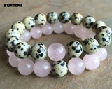 10mm Dalmatian Jaspers and RoseQuartz Couples Bracelets