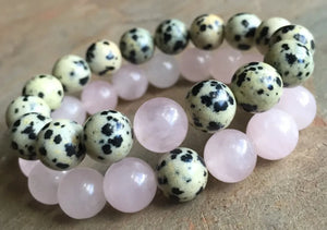 10mm Dalmatian Jaspers and RoseQuartz Couples Bracelets