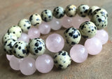 10mm Dalmatian Jaspers and RoseQuartz Couples Bracelets