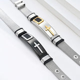 10mm Cross Prayer Mesh Bracelet Stainless Steel Strap Watch Belt Chain Wrist Ban