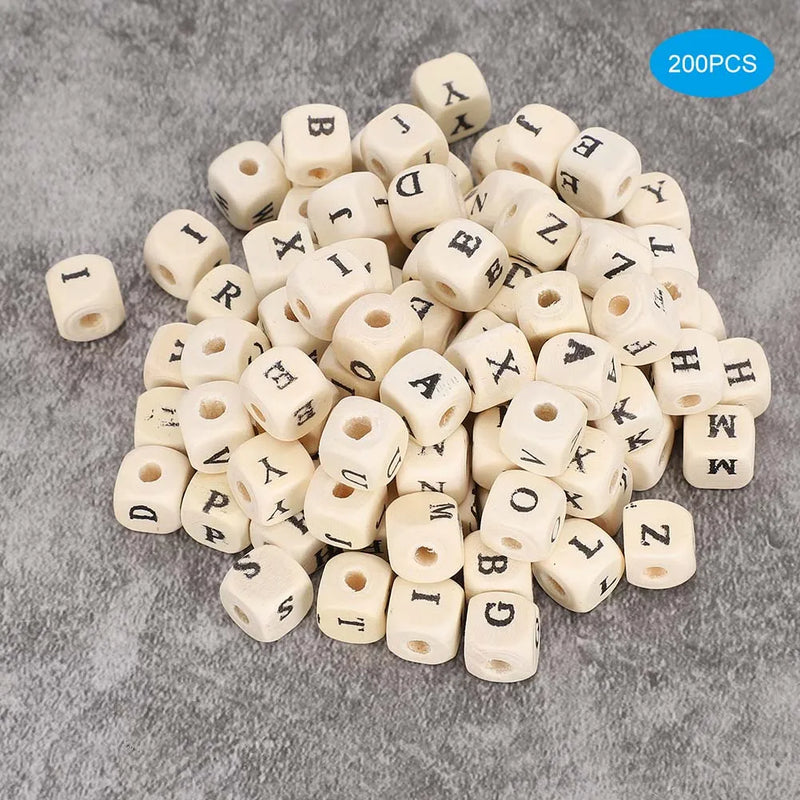 10mm Wooden Cube Craft Beads with Letter Printed - DIY Jewelry Making
