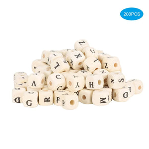 10mm Wooden Cube Craft Beads with Letter Printed - DIY Jewelry Making