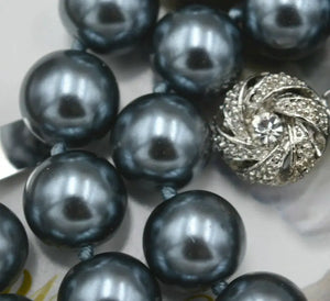 10mm Dark Gray South Sea Shell Pearl Necklace 36 Inches Long