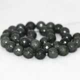 10mm Dark Gray Stone Faceted Round Beads