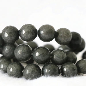 10mm Dark Gray Stone Faceted Round Beads