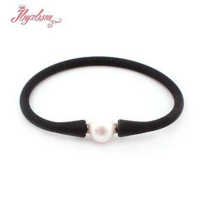 10mm Freshwater Pearl Gray Brown Silicone Bracelet Necklace Casual Jewelry