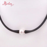 10mm Freshwater Pearl Gray Brown Silicone Bracelet Necklace Casual Jewelry