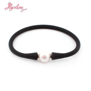 10mm Freshwater Pearl Silicone Bracelet Necklace Natural Stone Beads