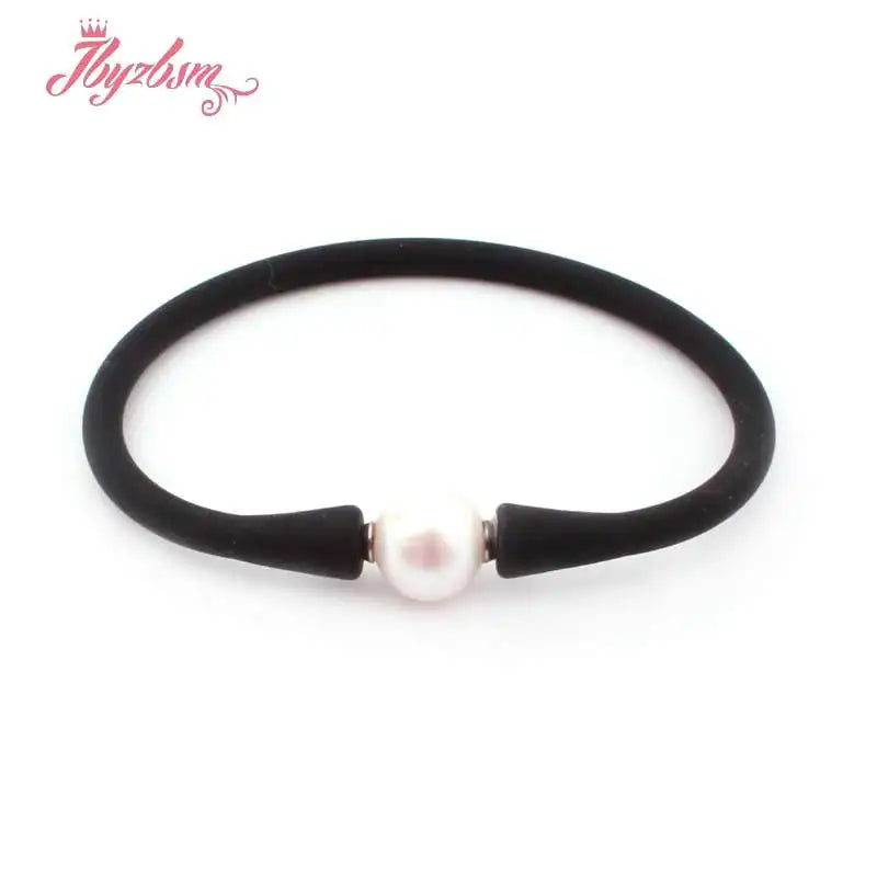 10mm Freshwater Pearl Silicone Bracelet Necklace Natural Stone Beads