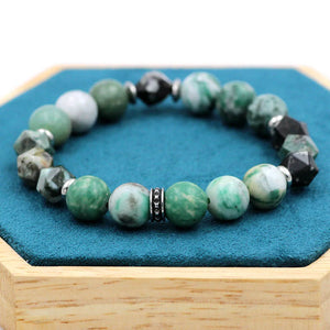 10mm Stone Beads Bracelet Stainless Steel Men Women Jewelry