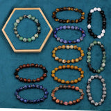 10mm Stone Beads Bracelet Stainless Steel Men Women Jewelry