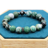 10mm Stone Beads Bracelet Stainless Steel Men Women Jewelry