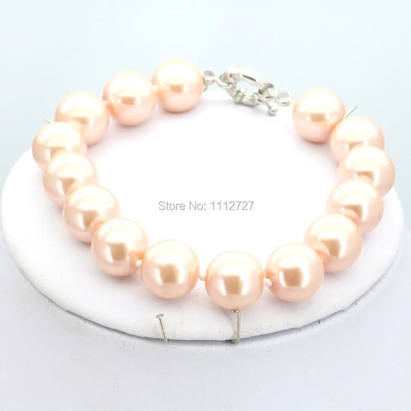 10mm Glass Pearl Bracelet for Women Girls - Round Beads Christmas Jewelry