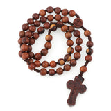 10mm Brown Wood Beads Rosary Necklace with Crucifix ST Benedict