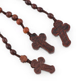 10mm Brown Wood Beads Rosary Necklace with Crucifix ST Benedict