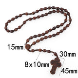 10mm Brown Wood Beads Rosary Necklace with Crucifix ST Benedict