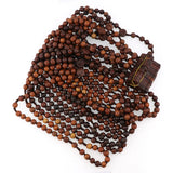10mm Brown Wood Beads Rosary Necklace with Crucifix ST Benedict