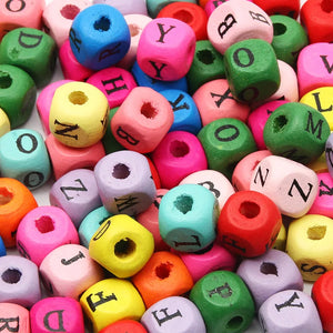10mm Alphabet Letter Wood Beads Square Spacer DIY Jewelry Making