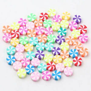 10mm Lollipop Polymer Clay Beads Flat Round Loose Spaced For Jewelry Making
