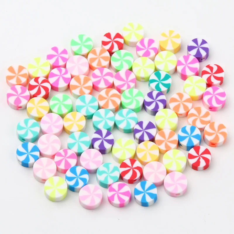 10mm Lollipop Polymer Clay Beads Flat Round Loose Spaced For Jewelry Making