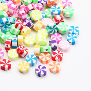 10mm Lollipop Polymer Clay Beads Flat Round Loose Spaced For Jewelry Making
