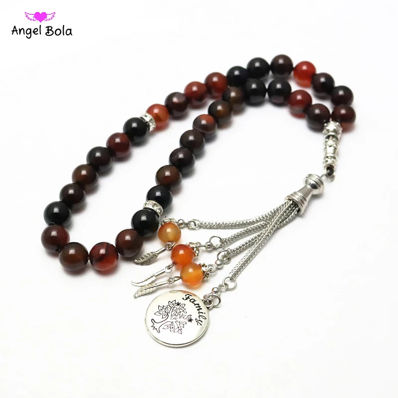 10mm Muslim Gift Carnelian Stone Prayer Bead Bracelet Rosary Tasbih