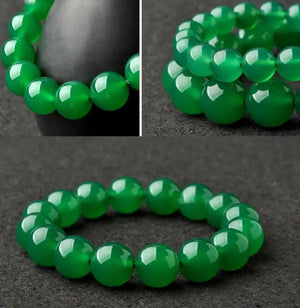 10mm Natural Agate Green Jade Bracelet Men Women Jewelry Amulet