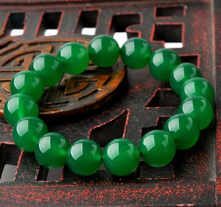 10mm Natural Agate Green Jade Bracelet Men Women Jewelry Amulet