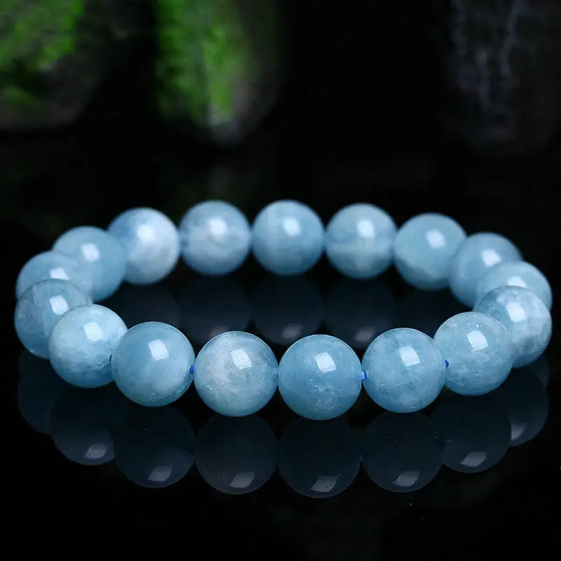 10mm Aquamarine Round Gemstone Beads Bracelet 7-8''