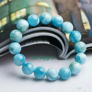 10mm Larimar Stone Round Beads Bracelet 7.5 inches