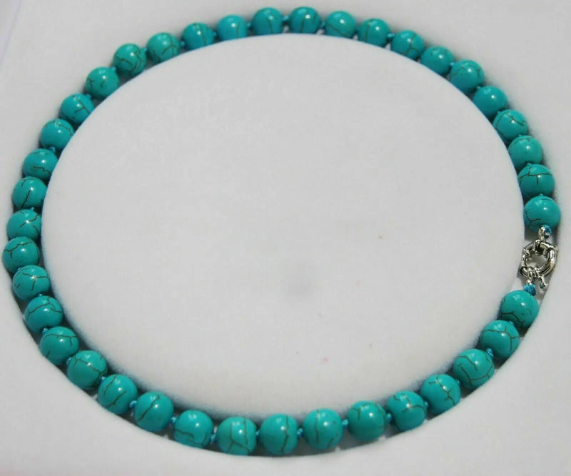 10mm Turquoise Round Gemstone Beads Necklace 18''