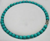 10mm Turquoise Round Gemstone Beads Necklace 18''