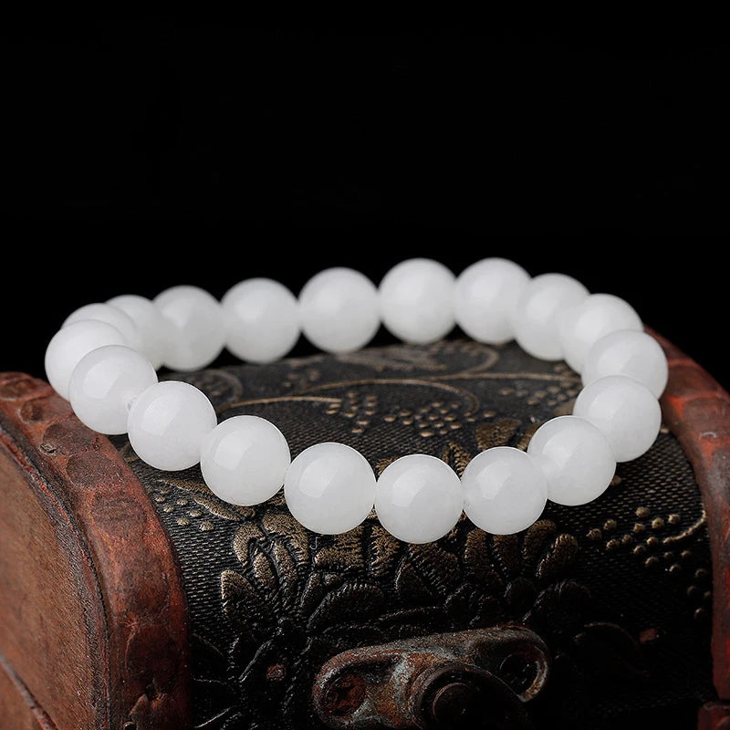 Natural Nephrite Beaded Bracelets - Milk Hetian Jade Healing Reiki Bracelet