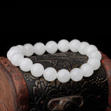 Natural Nephrite Beaded Bracelets - Milk Hetian Jade Healing Reiki Bracelet
