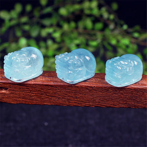 10mm Ocean Aquamarine Pixiu/Piyao Pendant for Love & Wealth