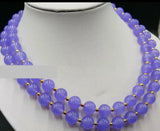Natural Purple Jade Round Gemstone Beads Long Necklace 34''