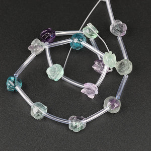 10mm Rainbow Fluorite Rose Flower Beads, Natural Stone Earrings Jewelry Making
