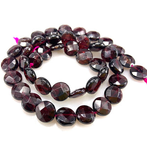 10mm Natural Red Garnet Stone Beads 15'' Faceted Coin Button DIY