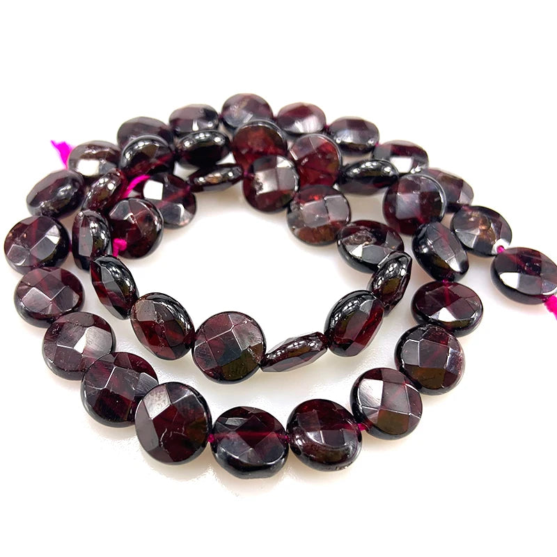 10mm Natural Red Garnet Stone Beads 15'' Faceted Coin Button DIY