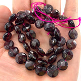 10mm Natural Red Garnet Stone Beads 15'' Faceted Coin Button DIY
