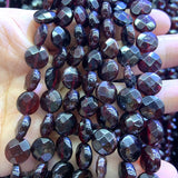 10mm Natural Red Garnet Stone Beads 15'' Faceted Coin Button DIY